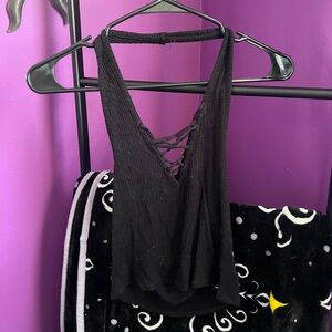 Black lace up tank top